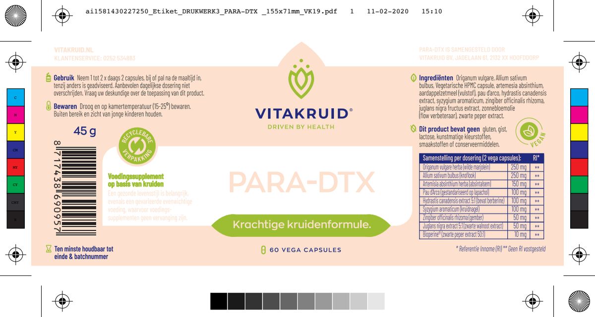 PARA DTX Kruidenformule oa Oregano & Knoflook afbeelding van document #1, label