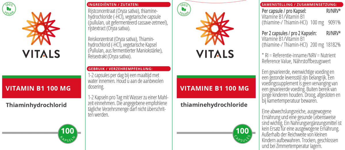 Vitamine B1 100mg Capsules afbeelding van document #1, label