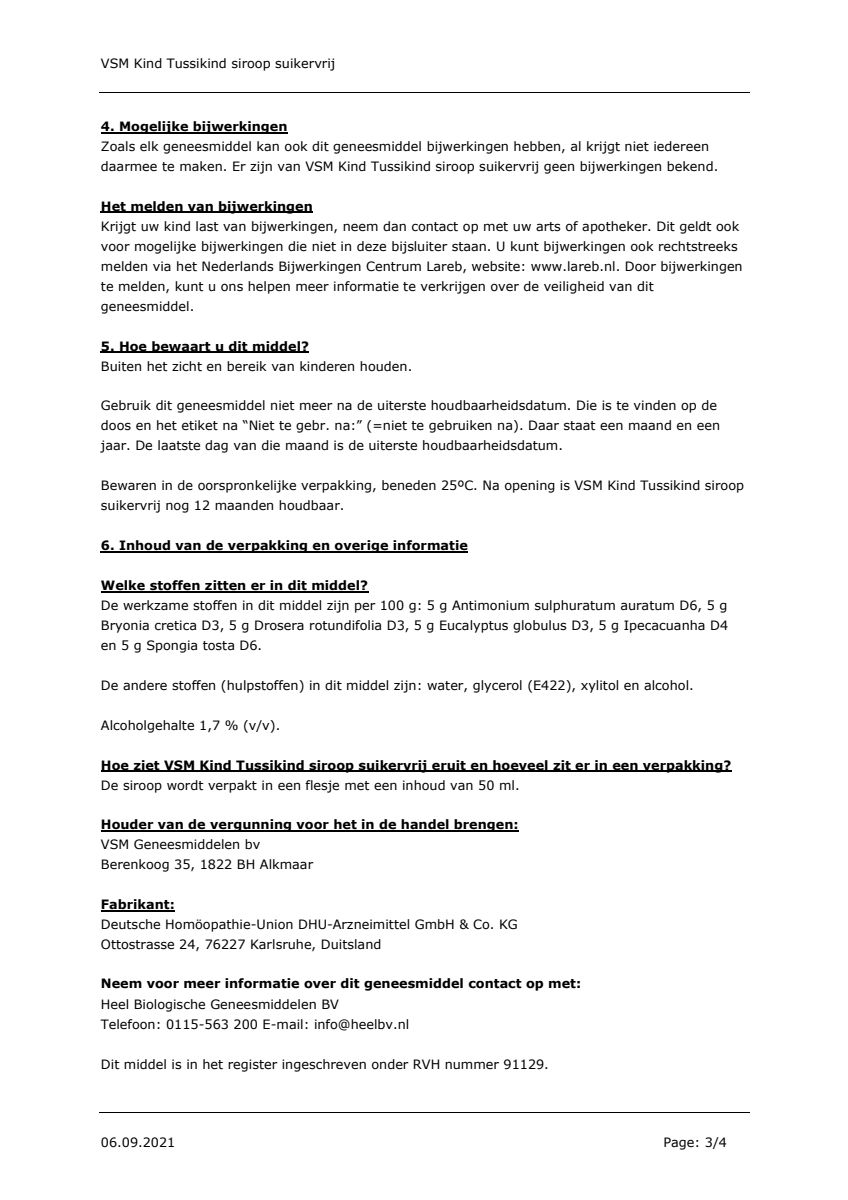 Kind 0-6 Tussikind Siroop Suikervrij afbeelding van document #3, leaflet