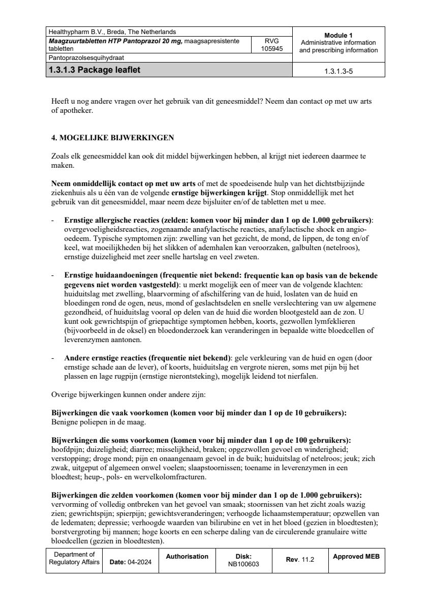Maagzuurremmer Pantoprazol 20mg Tabletten afbeelding van document #5, leaflet
