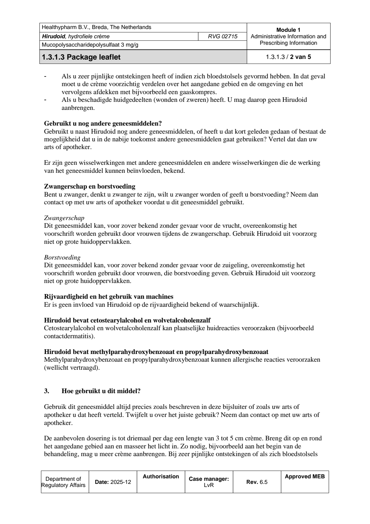 Hirudoid Hydrofiele Crème 3mg afbeelding van document #2, leaflet