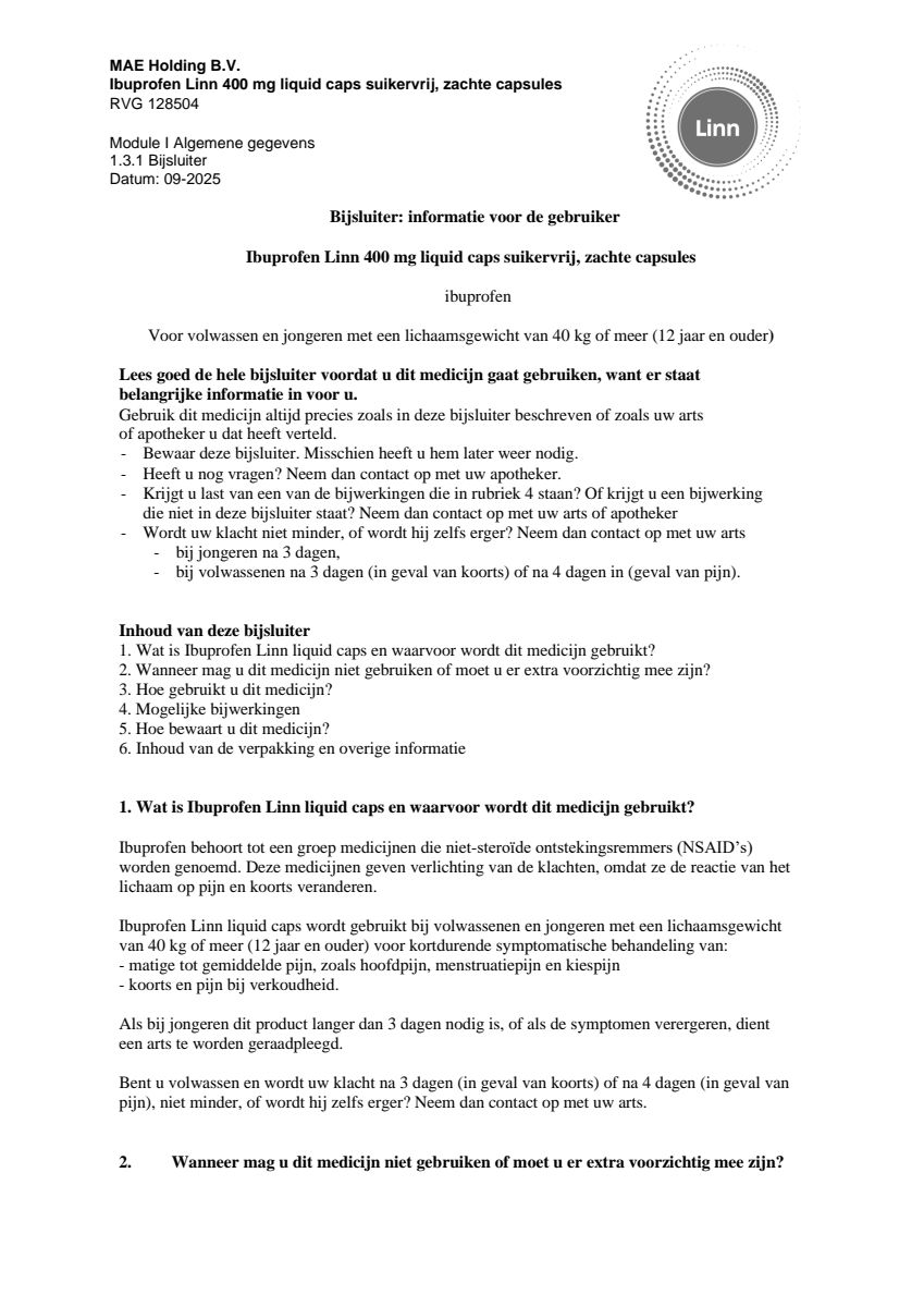 Ibuprofen Liquid Capsules 400mg Suikervrij afbeelding van document #1, leaflet
