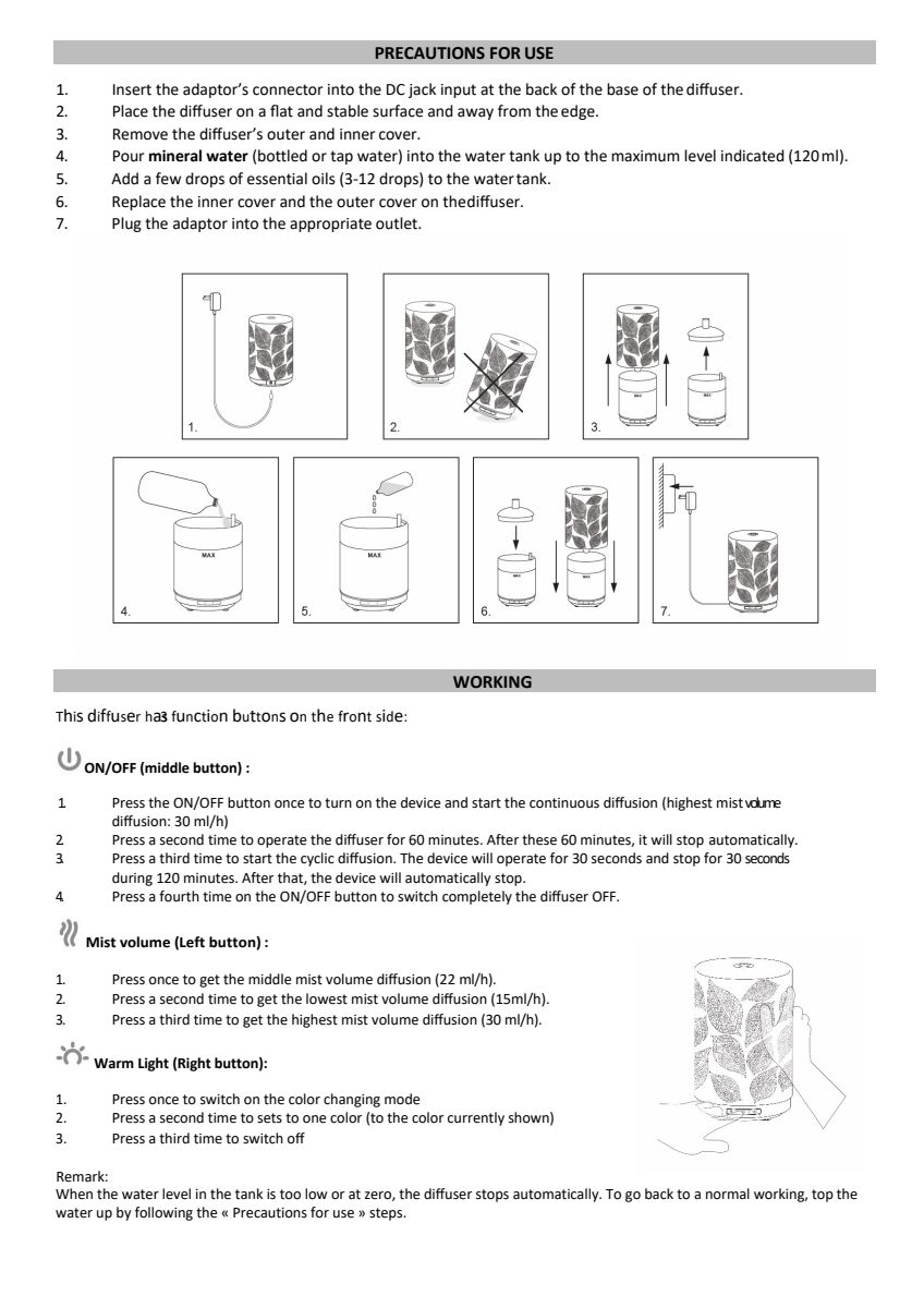 Leaves Aroma Diffuser afbeelding van document #6, instructions