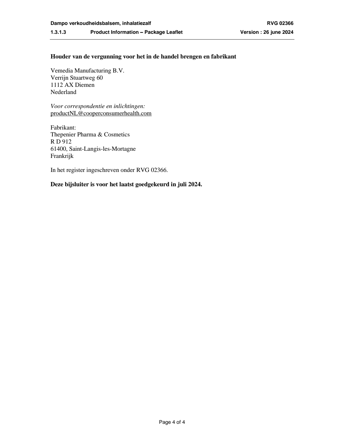Verkoudheidsbalsem afbeelding van document #4, leaflet