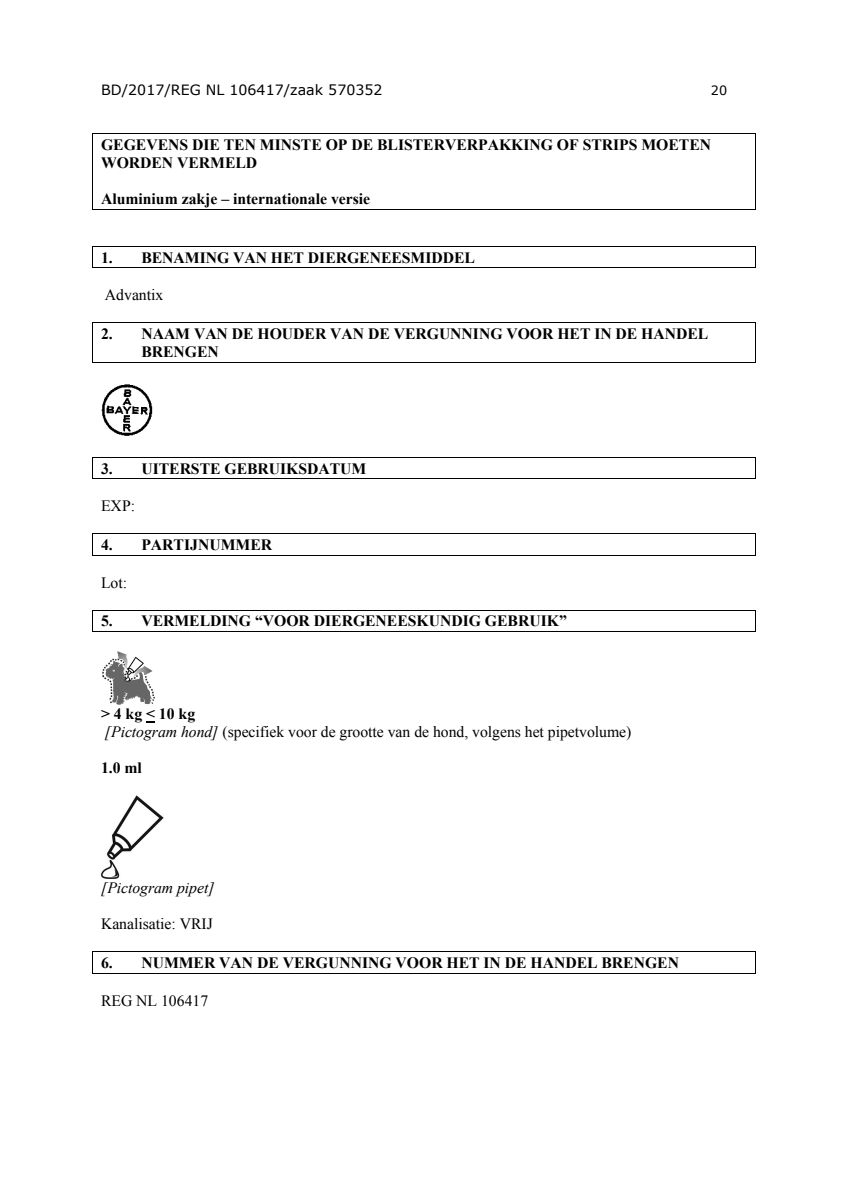 Hond 100/500 (4-10kg) Spot-on Solution Pipetten afbeelding van document #20, instructions