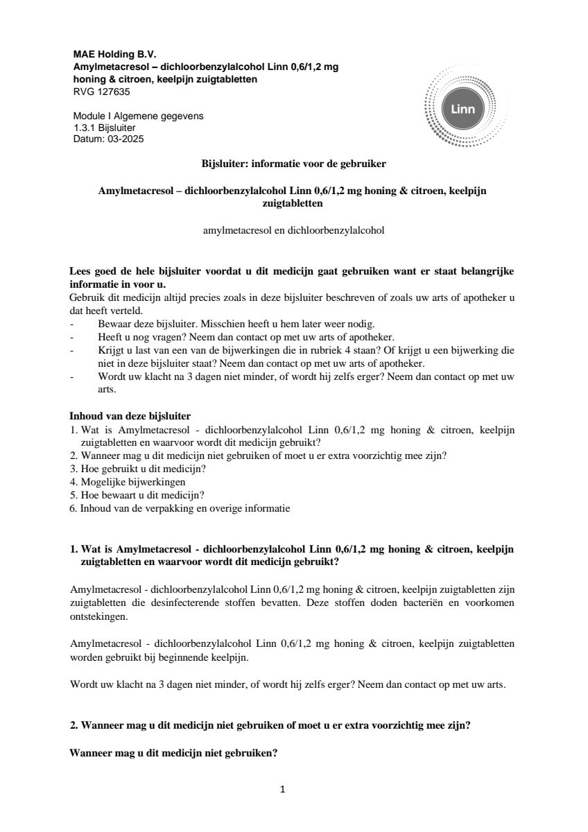 Keelpijn Zuigtabletten Honing & Citroen afbeelding van document #1, leaflet