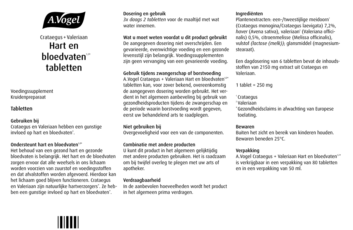 Crataegus + Valeriaan Hart en Bloedvaten Tabletten afbeelding van document #1, leaflet