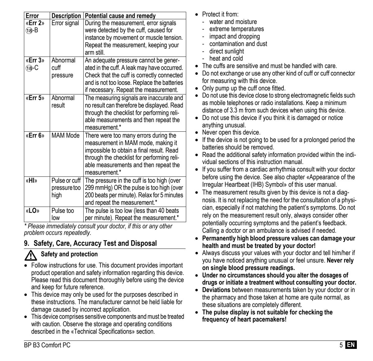Microlife BP Bloeddrukmeter B3 Comfort PC afbeelding van document #7, instructions