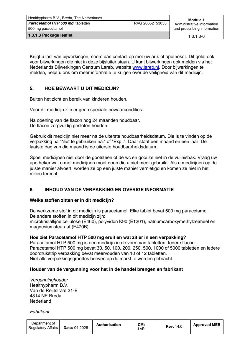 Paracetamol 500mg Tabletten afbeelding van document #6, leaflet
