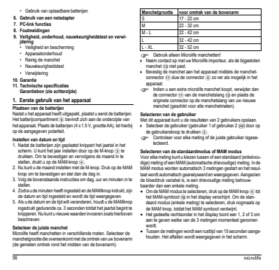 Microlife BP Bloeddrukmeter B3 Comfort PC afbeelding van document #58, instructions