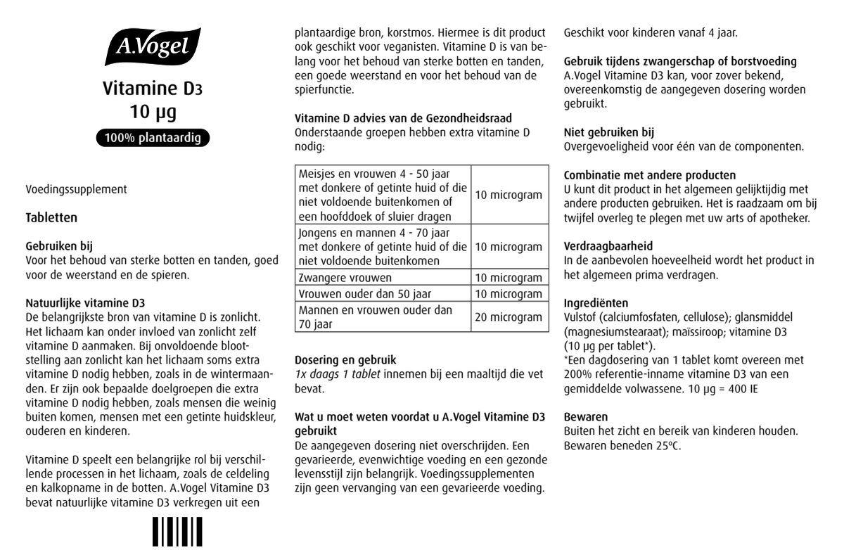 Vitamine D3 10 μg Tabletten afbeelding van document #1, instructions