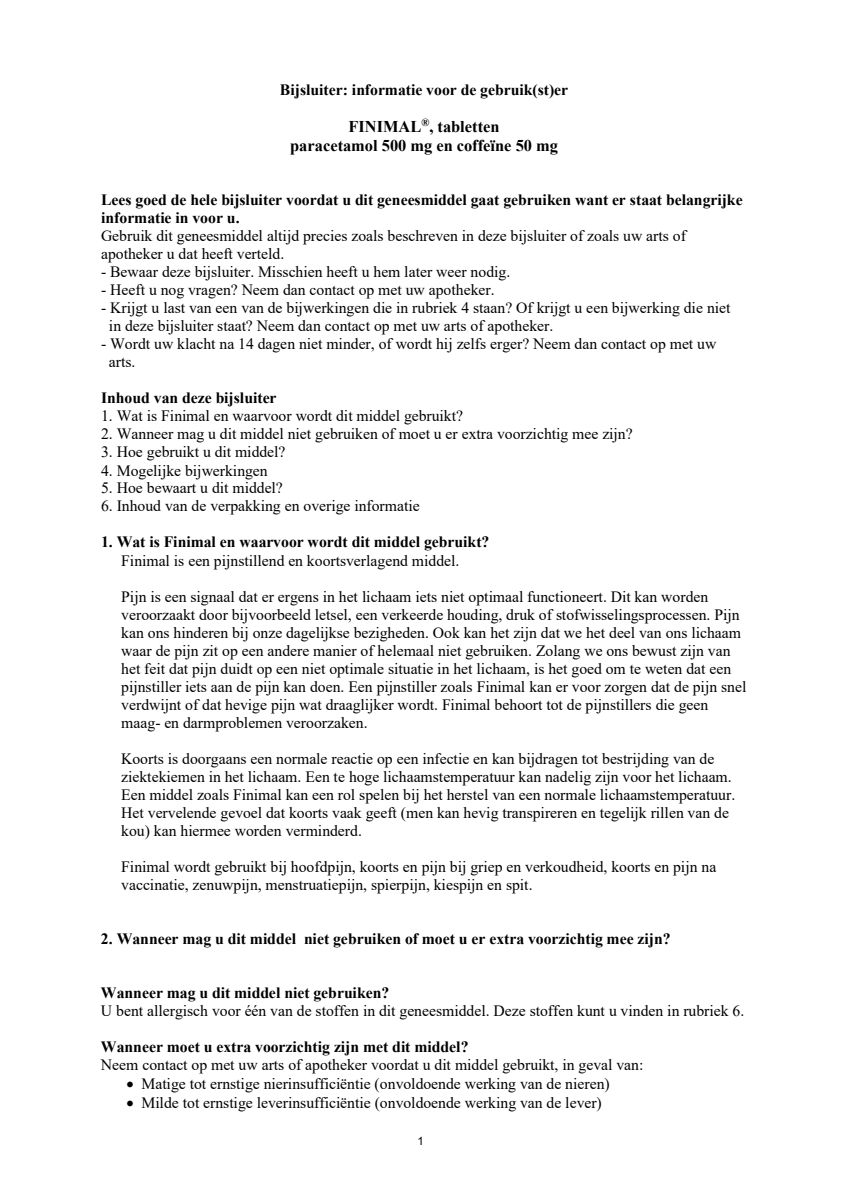 Paracetamol 500mg/Coffeine 50mg afbeelding van document #1, leaflet