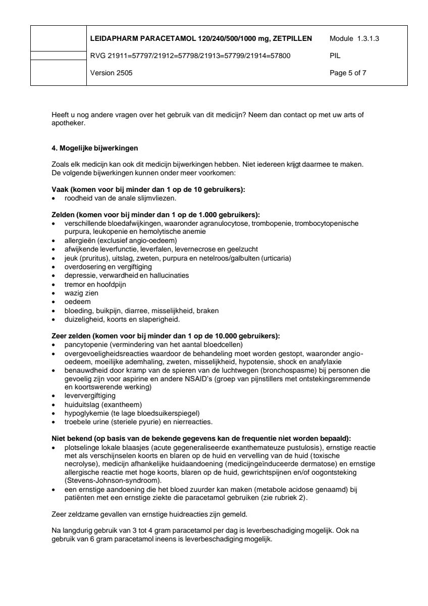 Paracetamol Zetpil 500mg afbeelding van document #5, leaflet