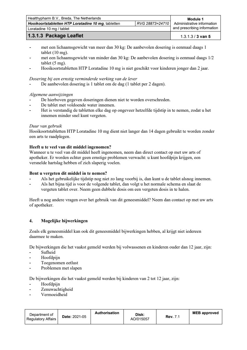 Loratadine Hooikoortstabletten - Bij hooikoorts en vergelijkbare allergische reacties afbeelding van document #3, leaflet