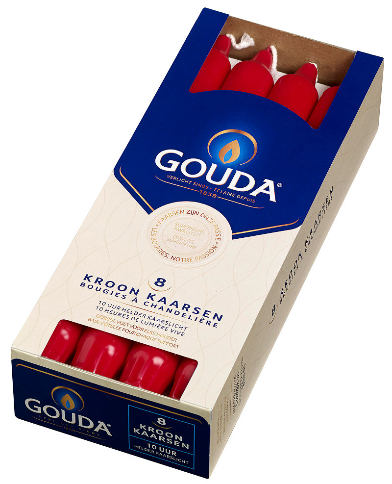 Gouda Kroonkaarsen Robijnrood 240/24 8st afbeelding