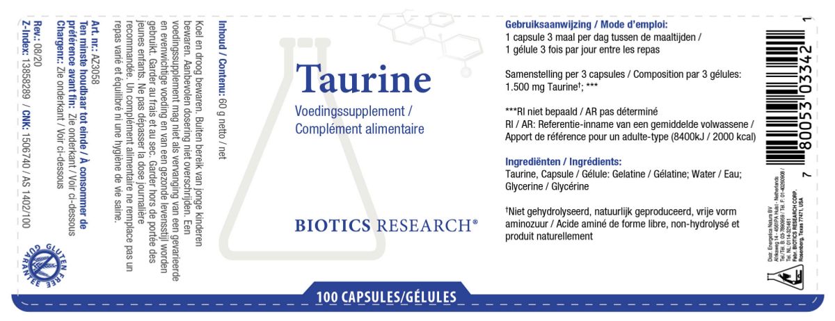 Taurine Capsules afbeelding van document #1, label