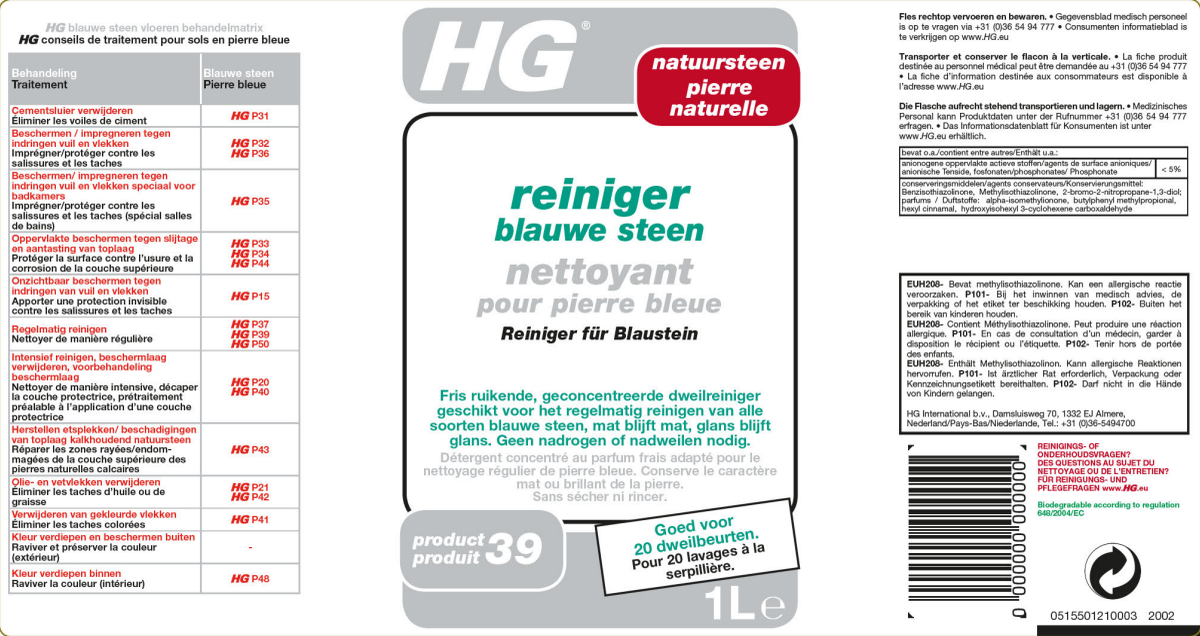 Reiniger Hardsteen HG Productnr. 39 afbeelding van document #1, label