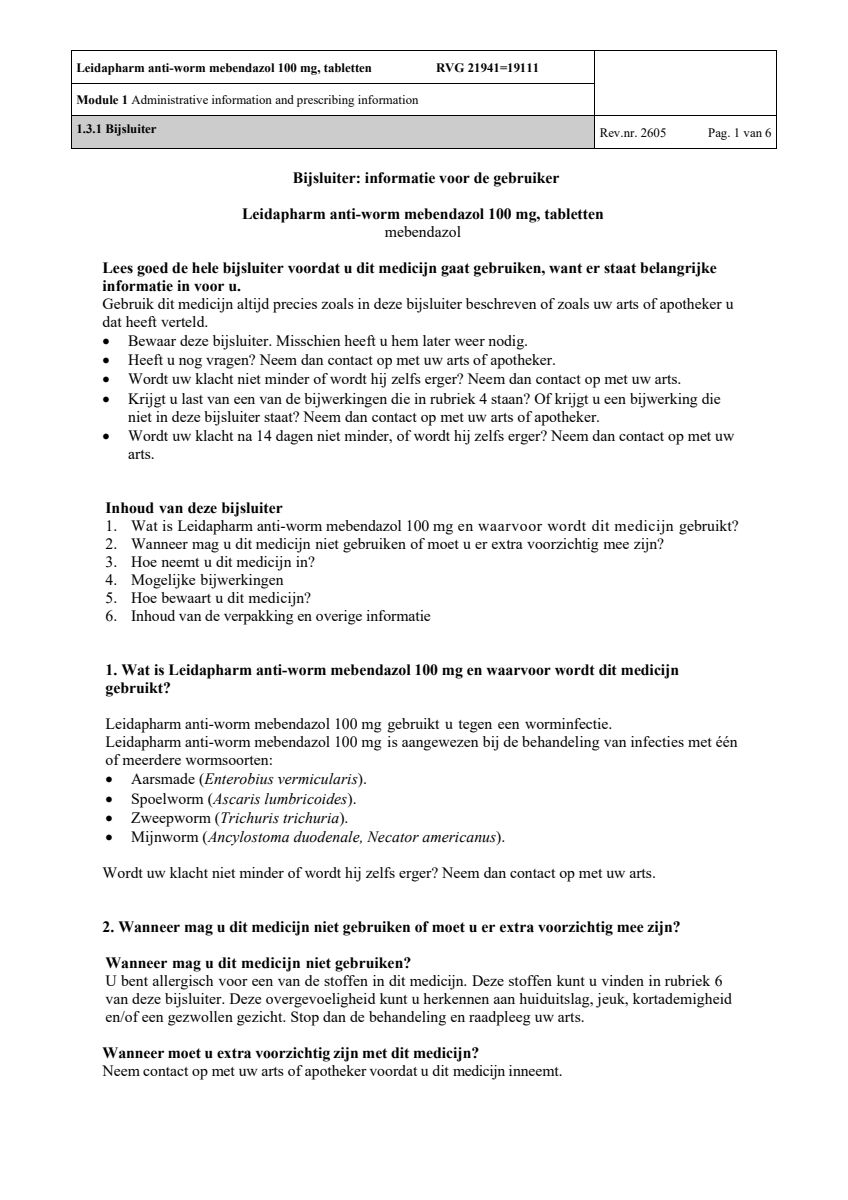 Anti-Worm Tabletten afbeelding van document #1, leaflet