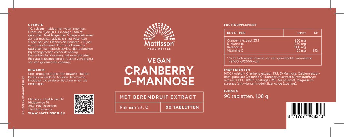 Cranberry D-Mannose Tabletten afbeelding van document #1, label