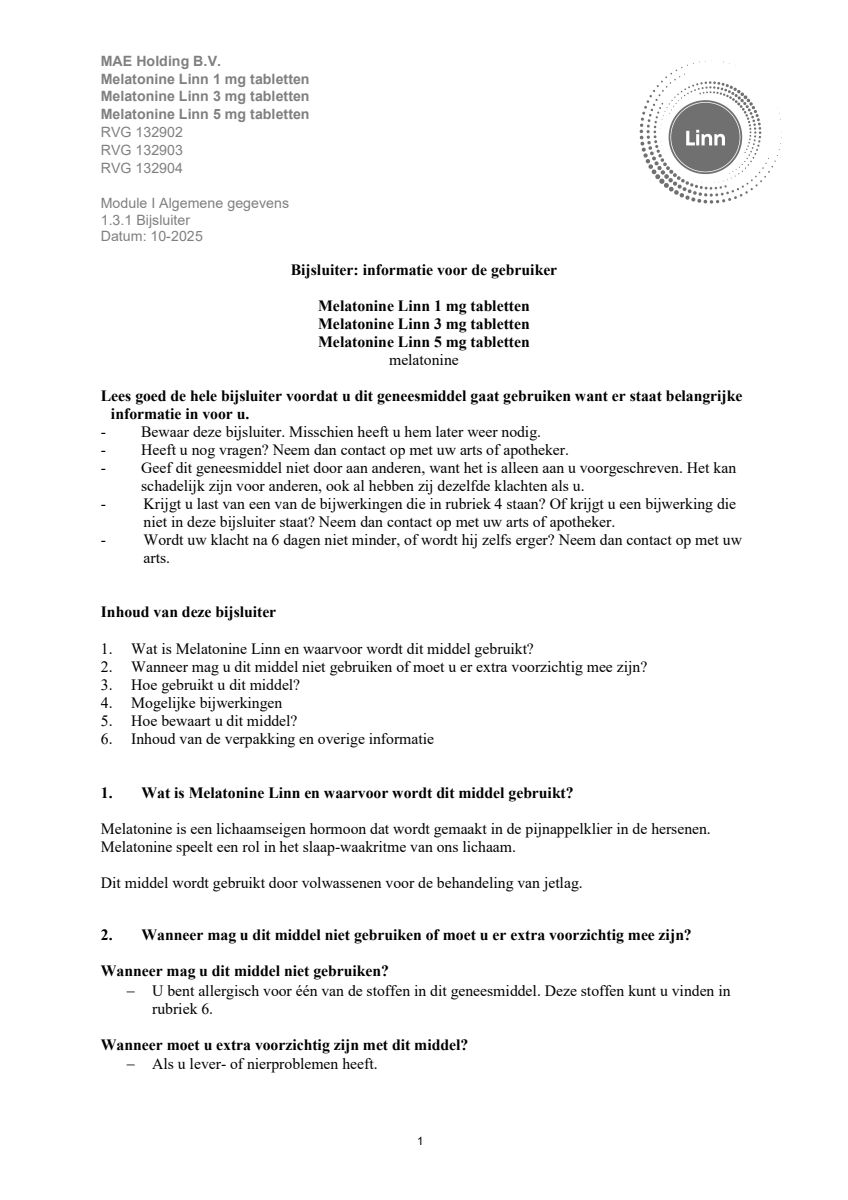 Melatonine 3mg Tabletten afbeelding van document #1, leaflet