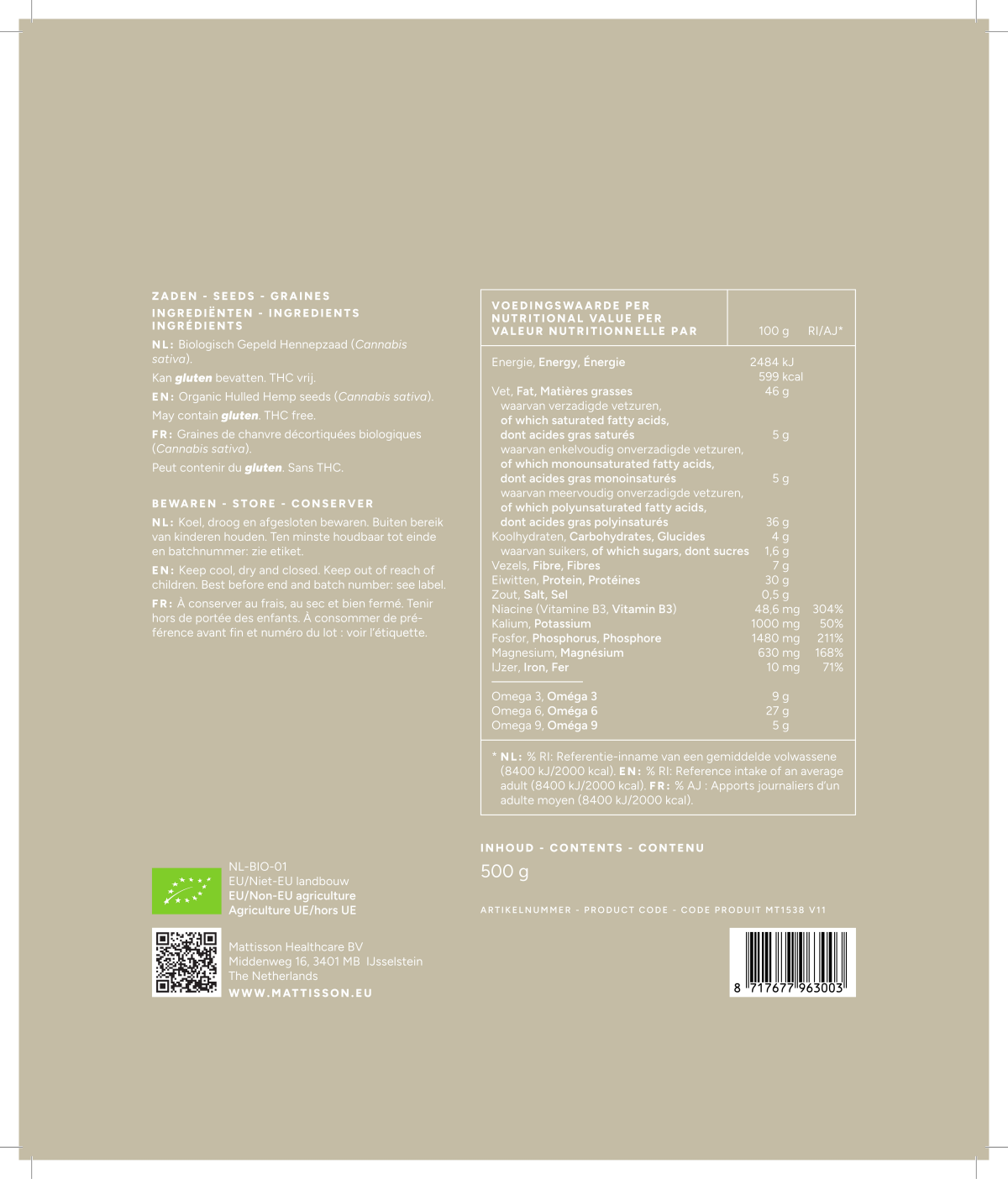 Biologische Hennepzaad Gepeld afbeelding van document #1, label