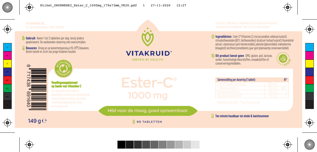 Ester-C® Vitamine C 1000 Flavonoïden Rozenbottel afbeelding van document #1, label