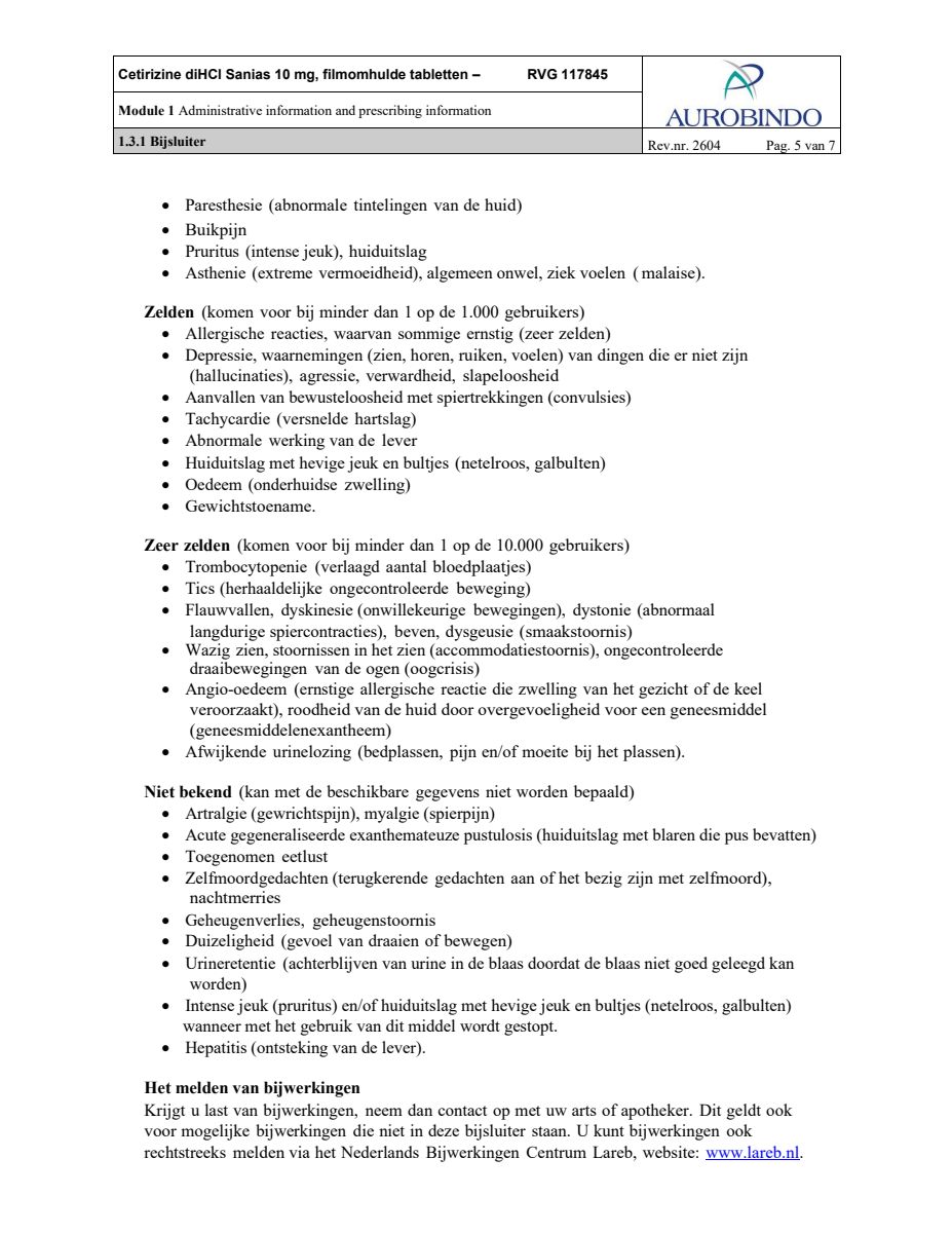 Cetirizine 10mg Tabletten - bij hooikoorts en vergelijkbare allergische reacties - afbeelding van document #5, leaflet
