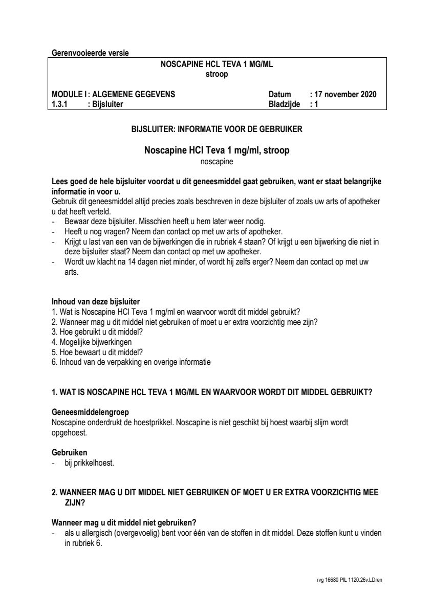 Noscapine Hcl 1=1 Pch Stroop 1mg/ml afbeelding van document #1, leaflet