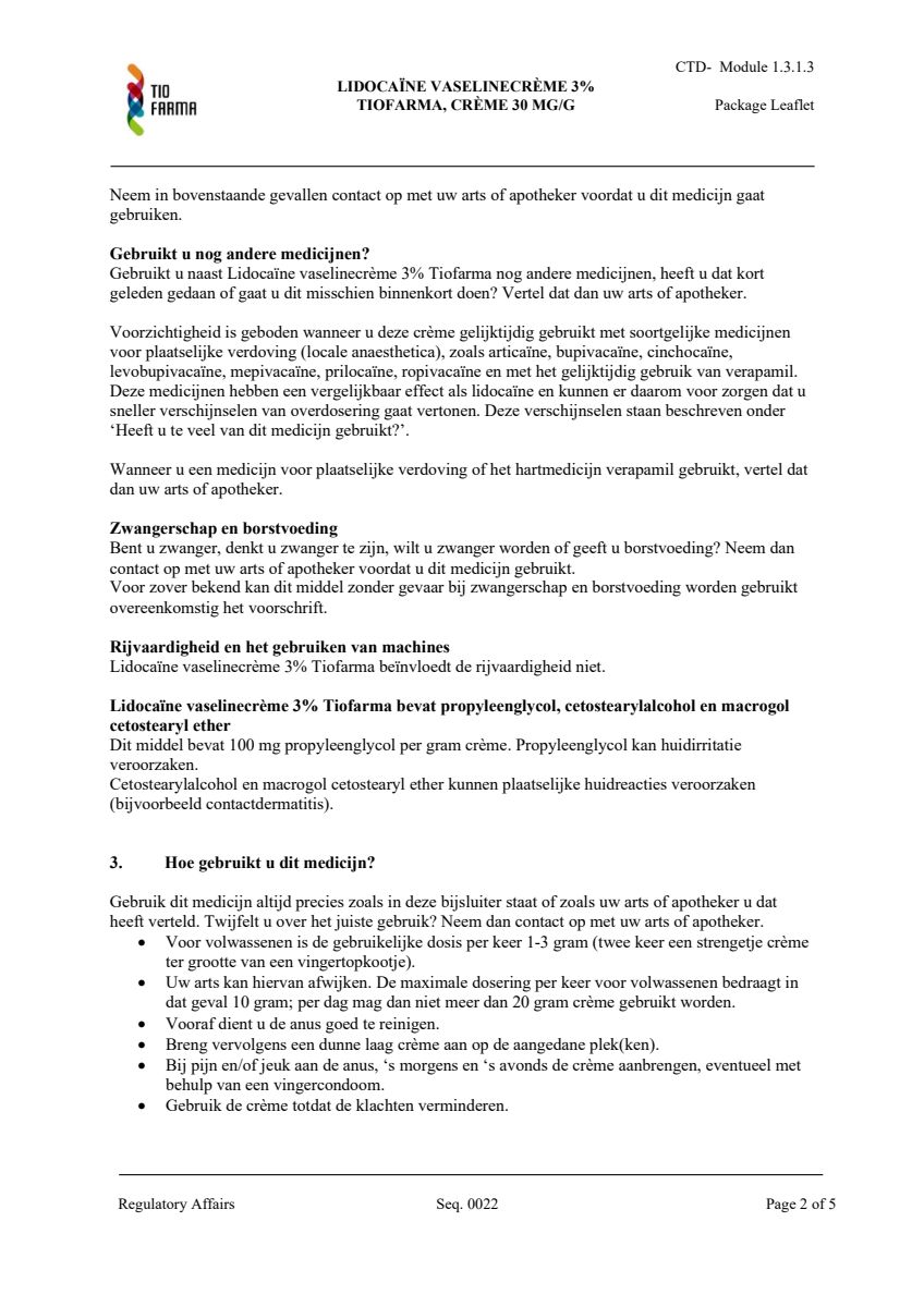 Lidocaïne Vaselinecrème 3% FNA afbeelding van document #2, leaflet