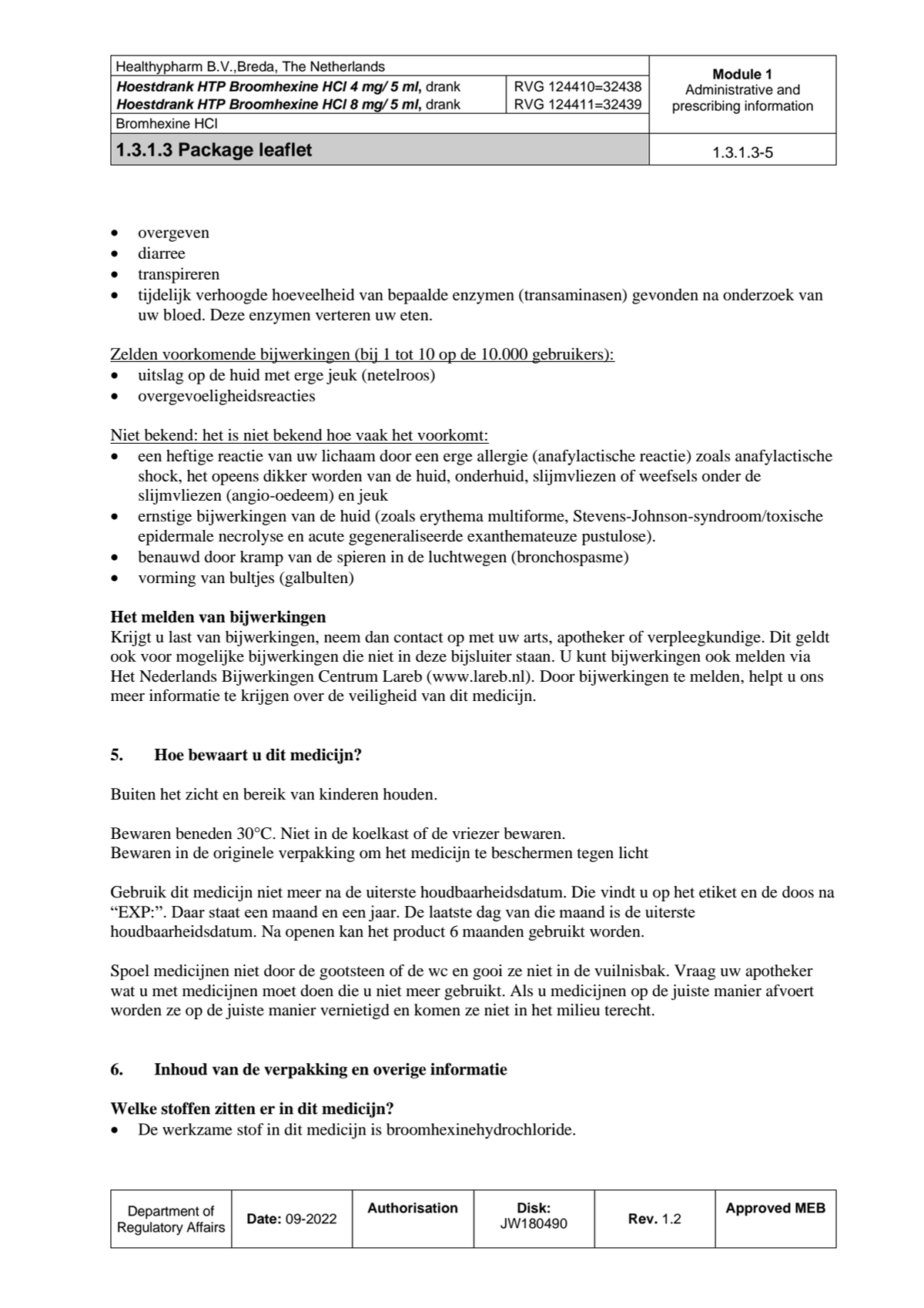Hoestdrank Broomhexine HCI 8mg/5ml afbeelding van document #5, leaflet