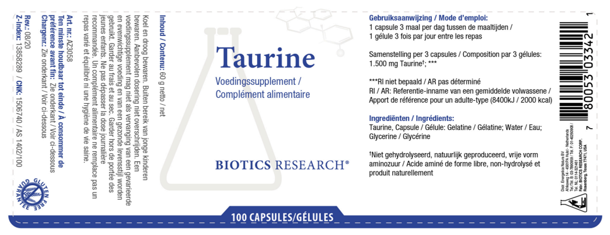Taurine Capsules afbeelding van document #1, label