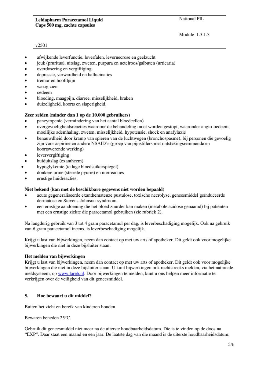 Paracetamol 500 mg Liquid Caps afbeelding van document #5, leaflet