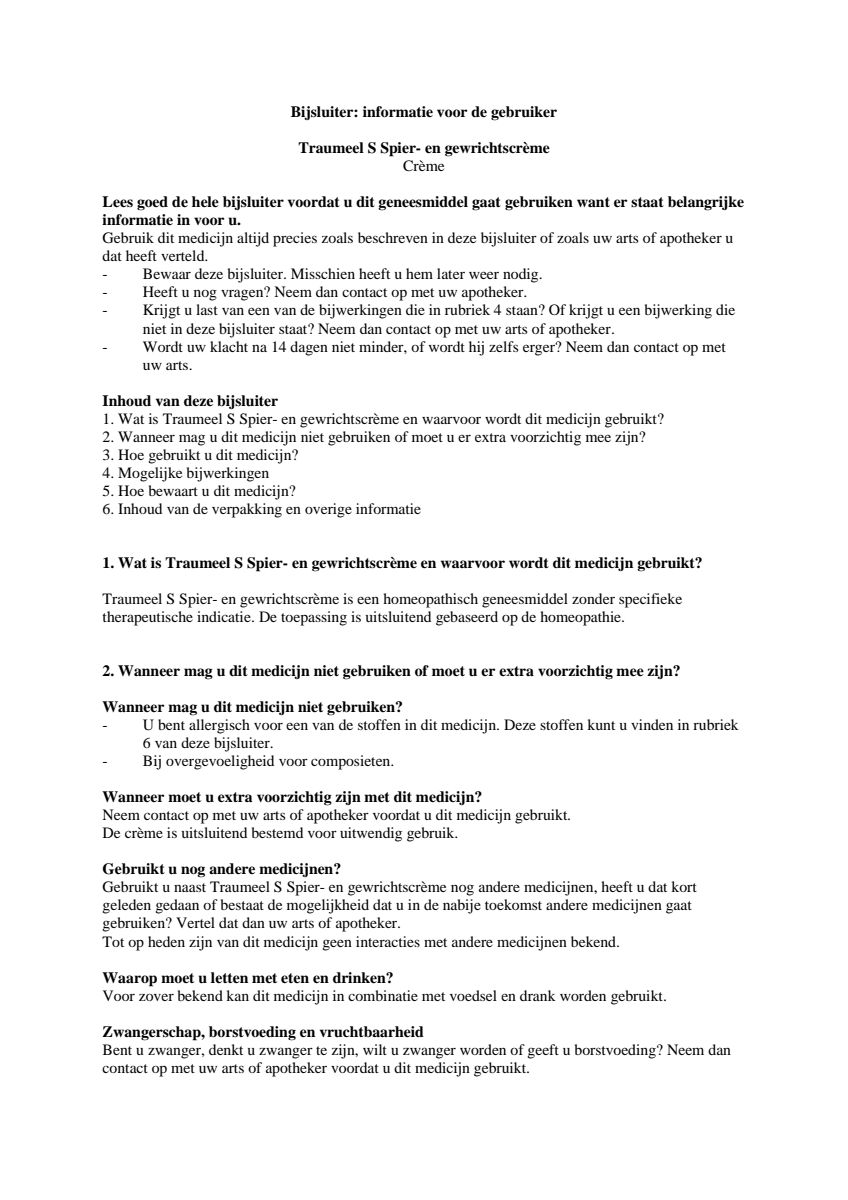 Traumeel S Creme afbeelding van document #1, leaflet