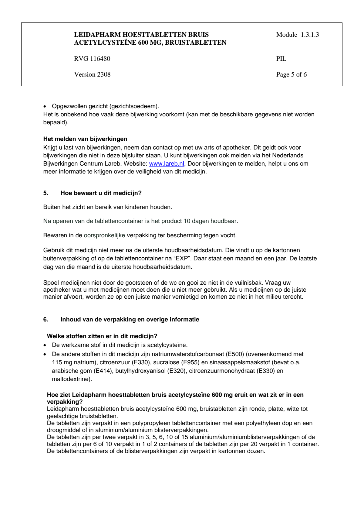 Hoesttabletten Bruis Acetylcysteine 600mg afbeelding van document #5, leaflet