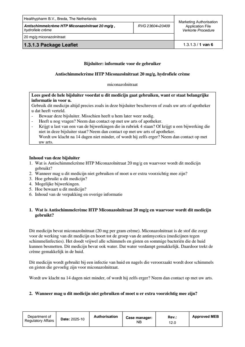 Antischimmelcrème Miconazolnitraat 20mg afbeelding van document #1, leaflet