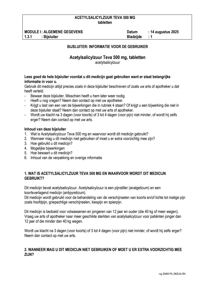 Acetylsalicylzuur 500mg Tabletten afbeelding van document #1, leaflet