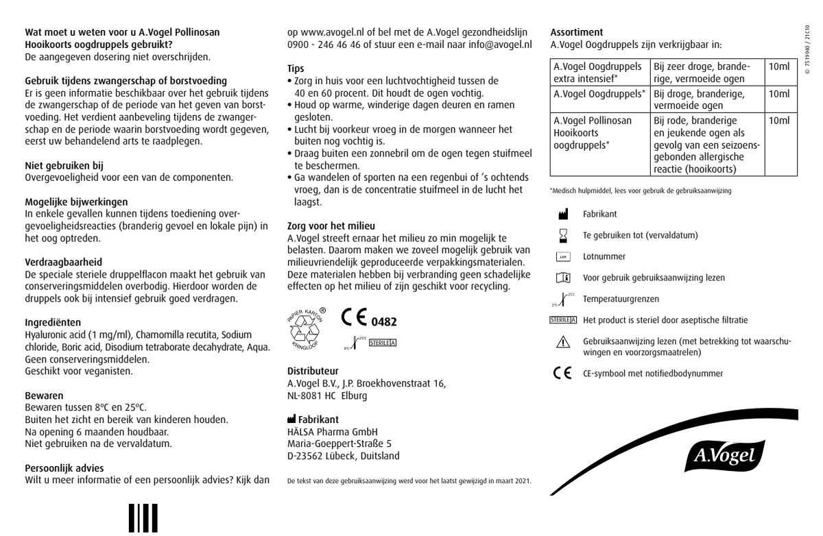 Pollinosan Hooikoorts Oogdruppels 10ML + Neusspray 20ML Combiverpakking - afbeelding van document #2, instructions