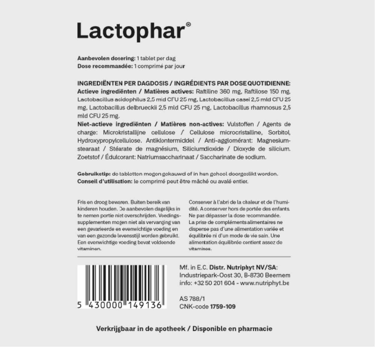 Lactophar Tabletten afbeelding van document #1, label