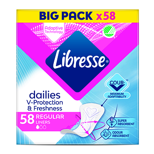 Libresse Dailies V-Protection Regular Inlegkruisjes 58ST Libresse Dailies V-Protection Regular Inlegkruisjes 58ST