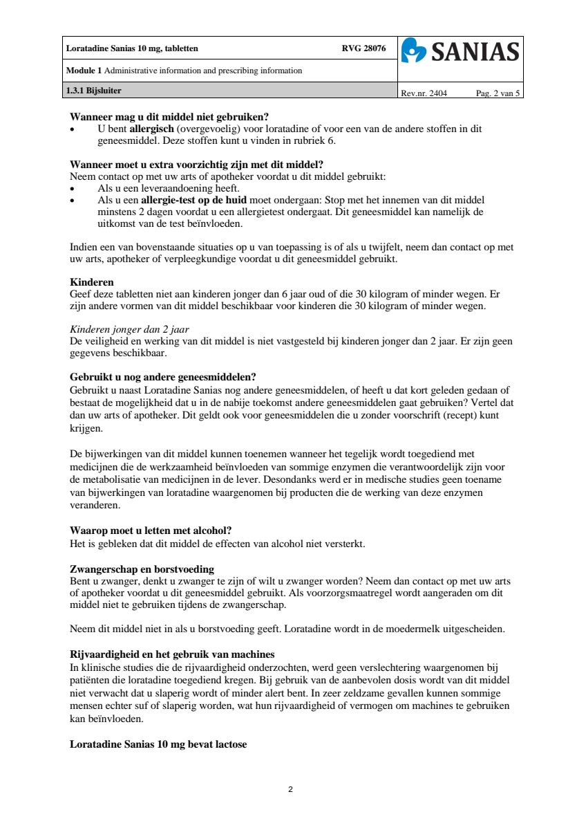 Loratadine 10mg Tabletten afbeelding van document #2, leaflet