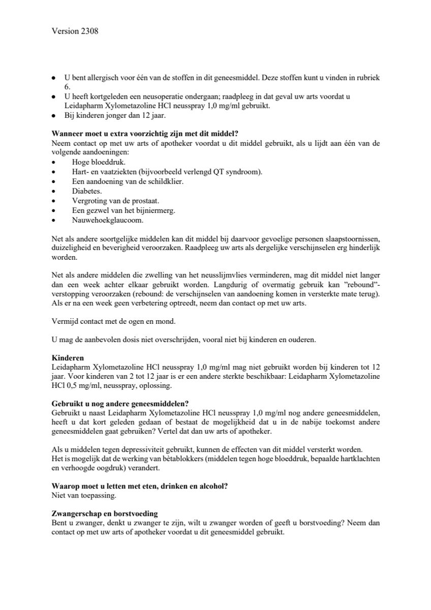 Neusspray Xylometazoline HCl 1 mg/ml afbeelding van document #2, leaflet