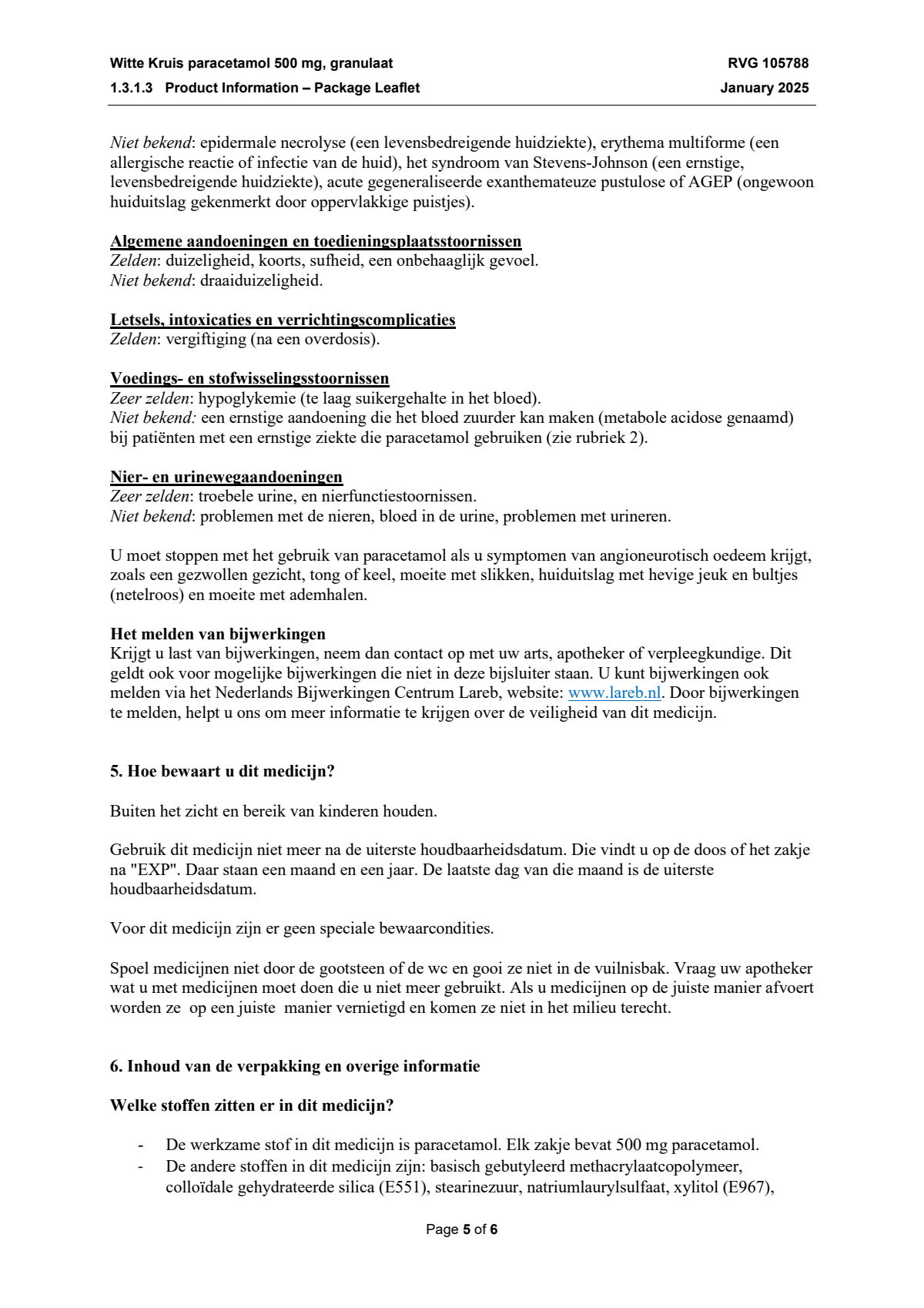 Paracetamol 500mg Granulaat afbeelding van document #5, leaflet