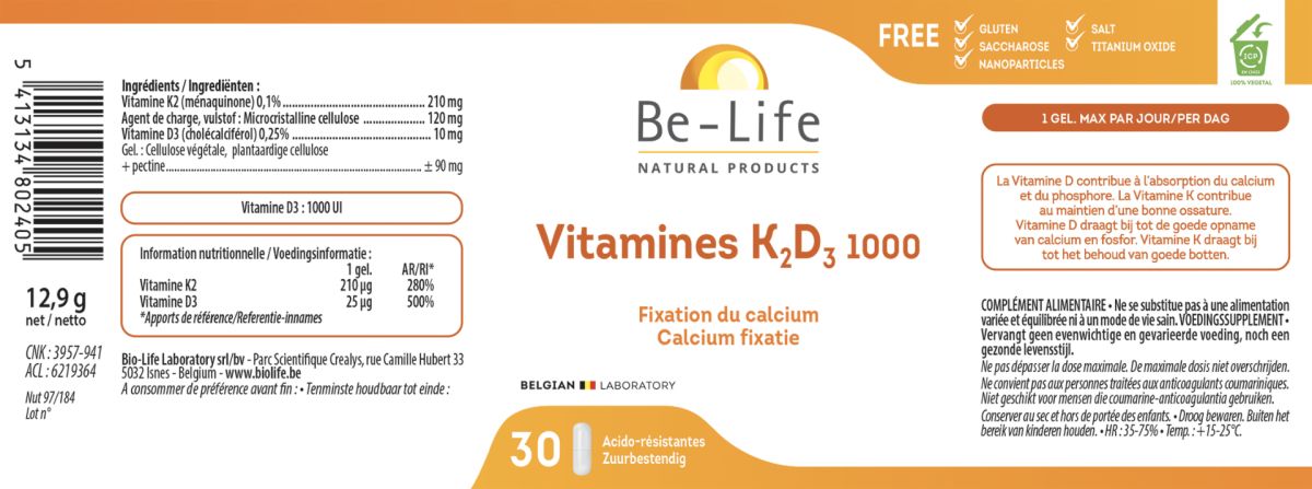 Vitamines K2 D3 1000 Capsules afbeelding van document #1, label