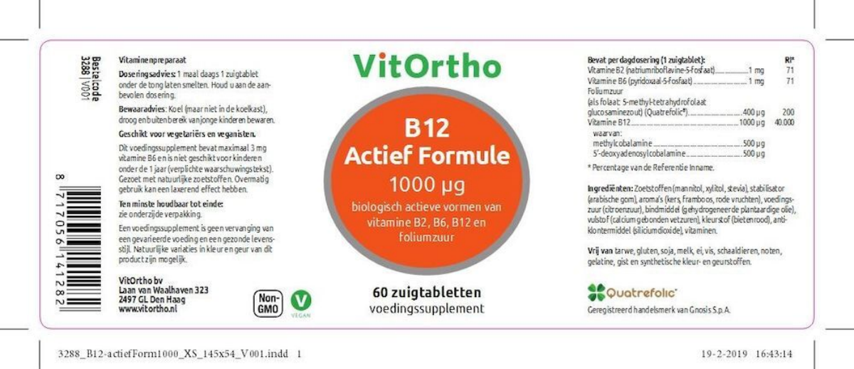 B12 Actief Formule 1000 µg Zuigtabletten afbeelding van document #1, label