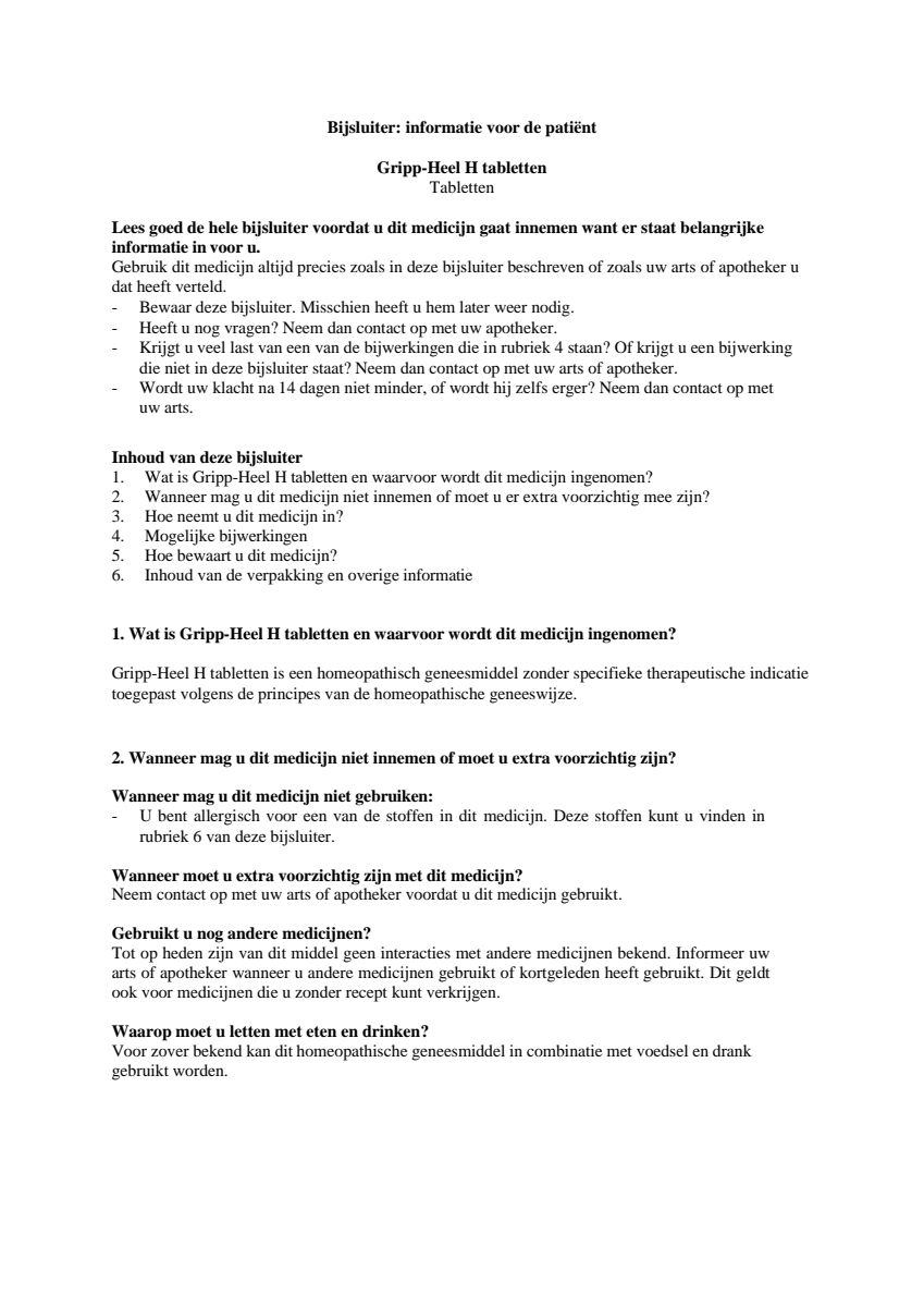 Gripp-Heel H Tabletten afbeelding van document #1, leaflet