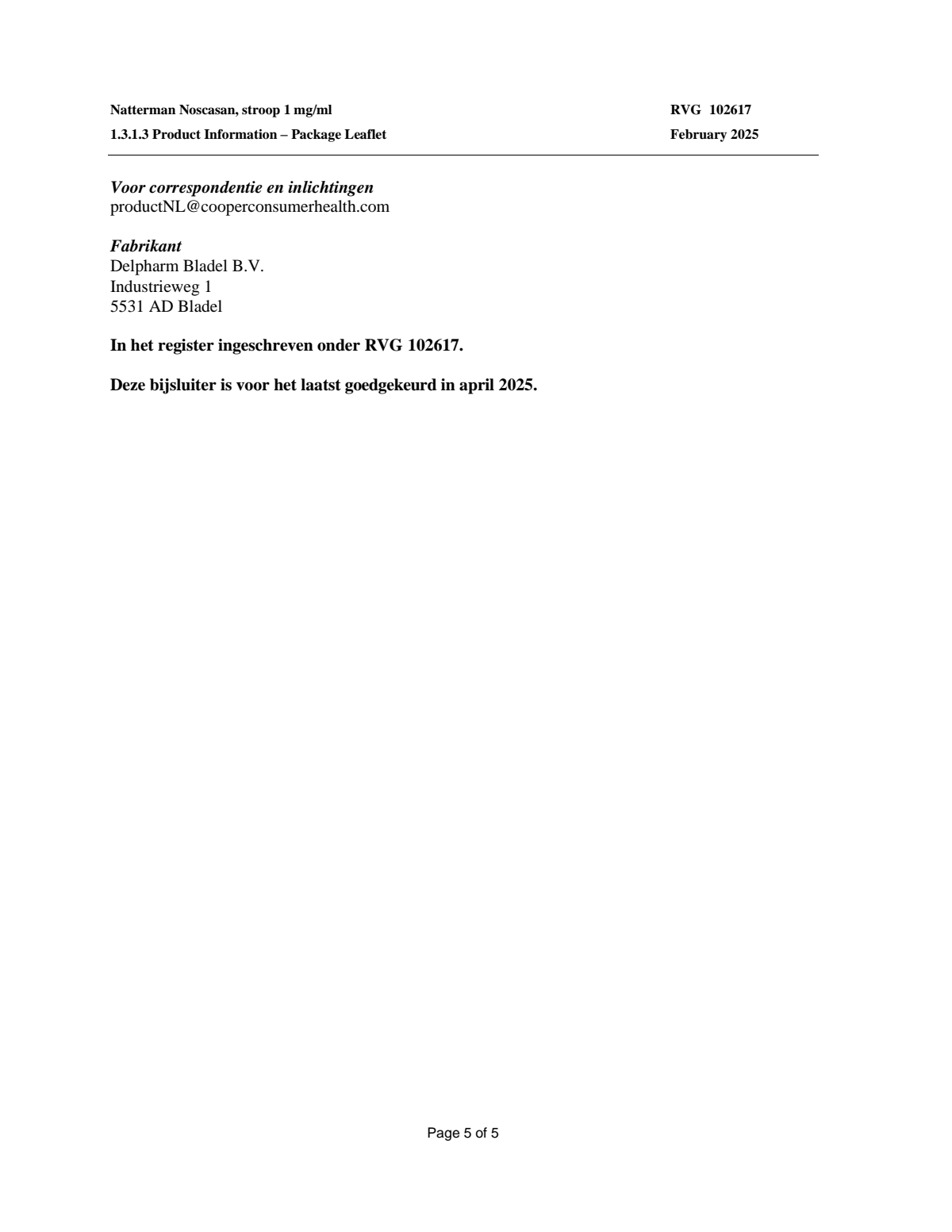 Noscasan Stroop bij prikkelhoest afbeelding van document #5, leaflet