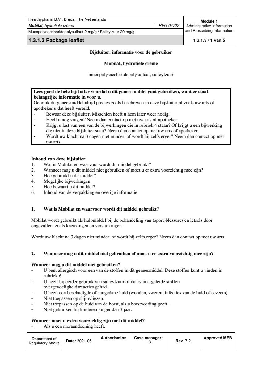 Mobilat Hydrofiele Creme afbeelding van document #1, leaflet