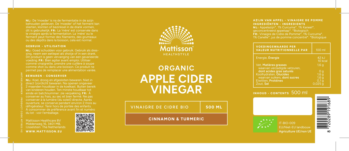 Biologische Appel Cider Vinegar Cinnamon & Turmeric afbeelding van document #1, label