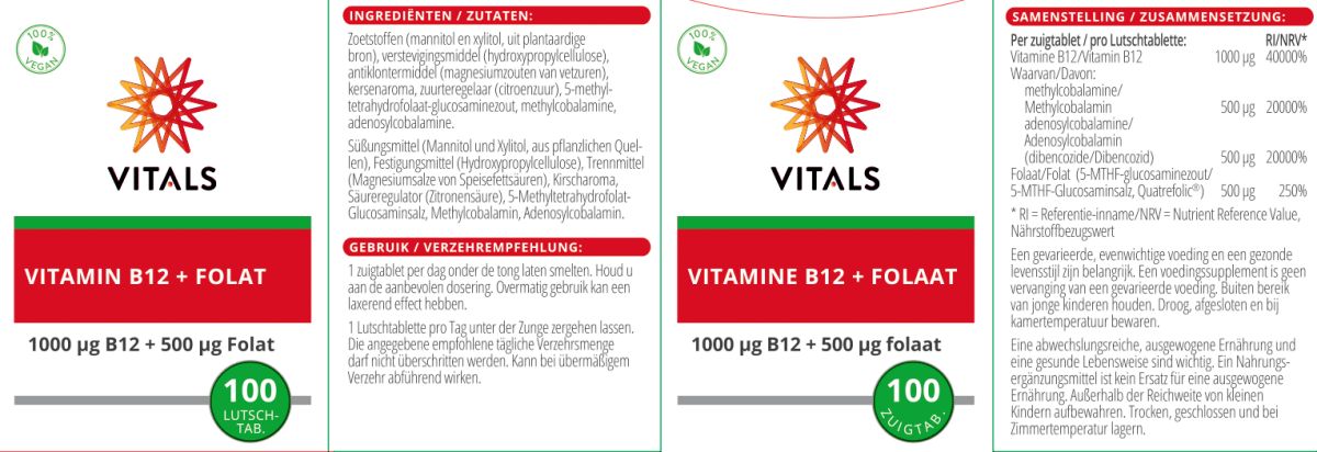 Vitamine B12 1000mcg + Folaat 500mcg Zuigtabletten afbeelding van document #1, label