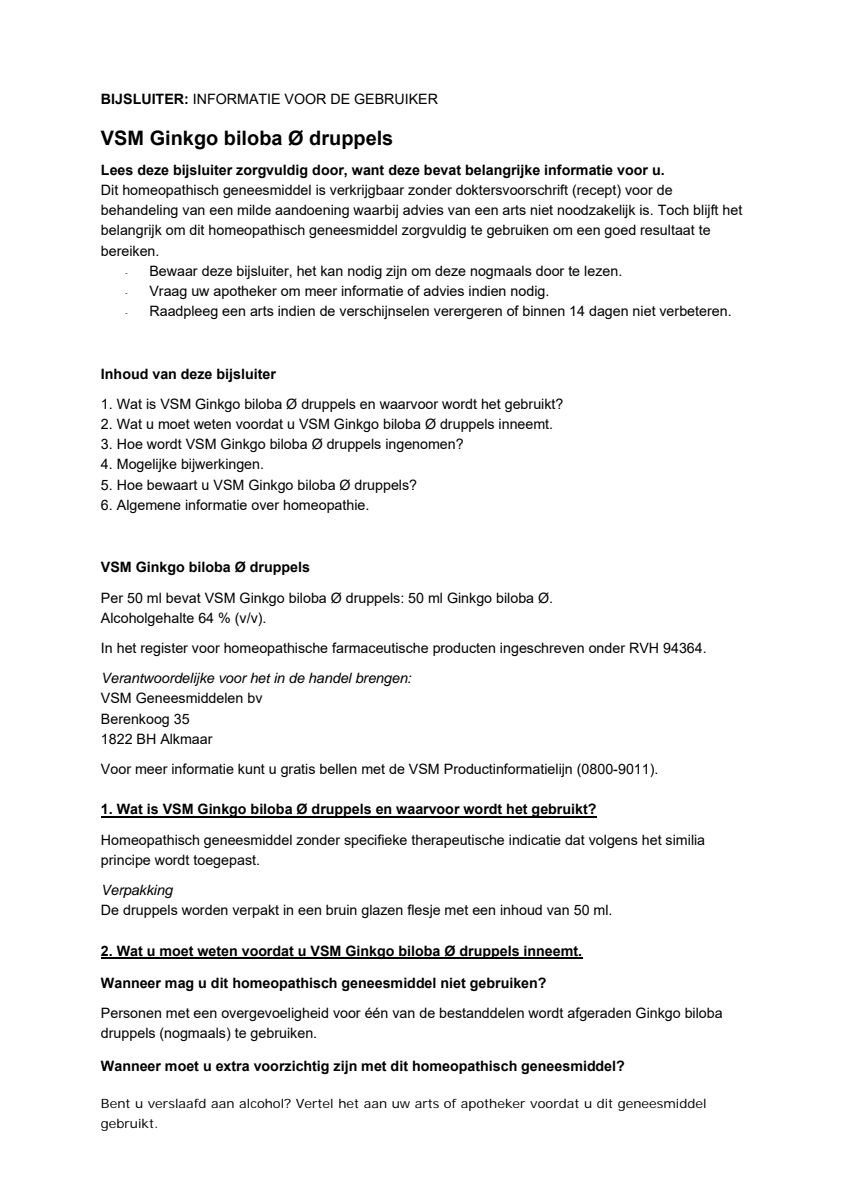 Ginkgo Biloba Oer afbeelding van document #1, leaflet